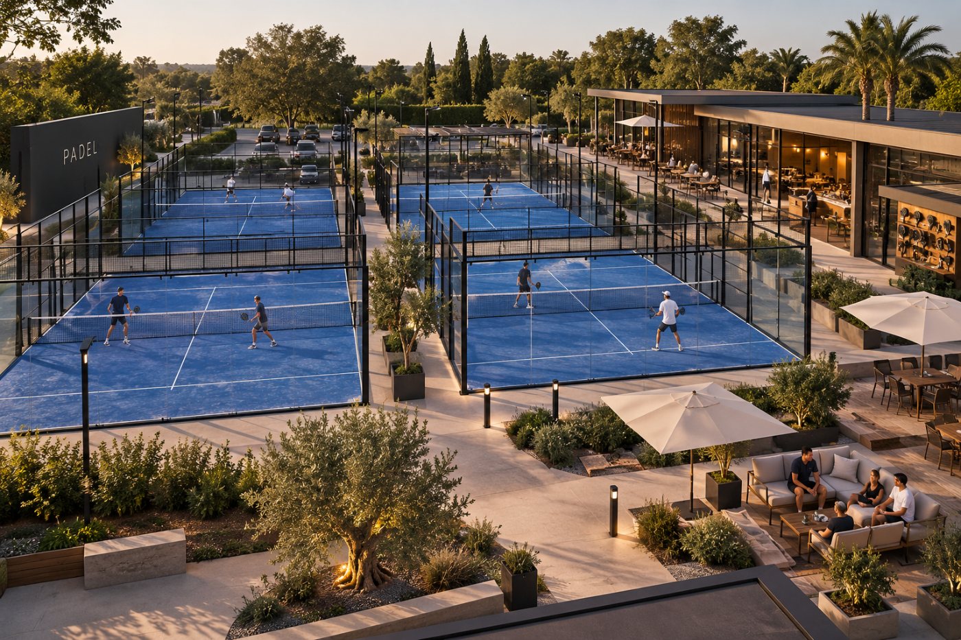 Terrains de padel en fin de journée